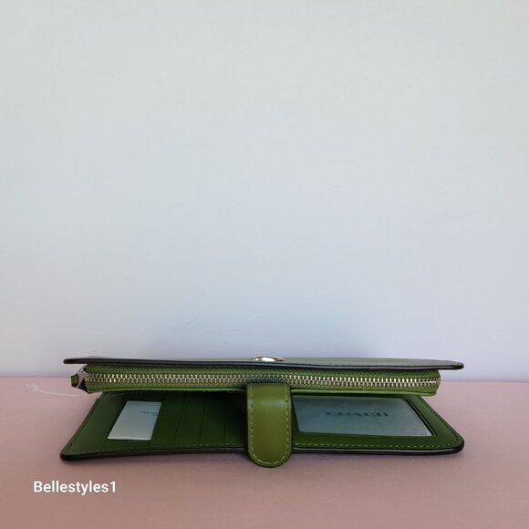 COACH Smooth Leather Skinny Snap-Tab Closure Wallet with ID Window- Dark Lime⭐🎈 - Picture 10 of 16